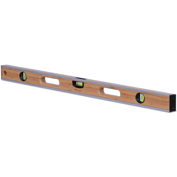 Spirit level Bamboo 100cm, with triple vials 0.5mm/m, solid laminated bamboo wood, aluminum protective edges