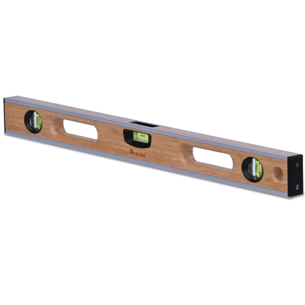 Spirit level Bamboo 70cm, with triple vials 0.5mm/m, solid laminated bamboo wood, aluminum protective edges
