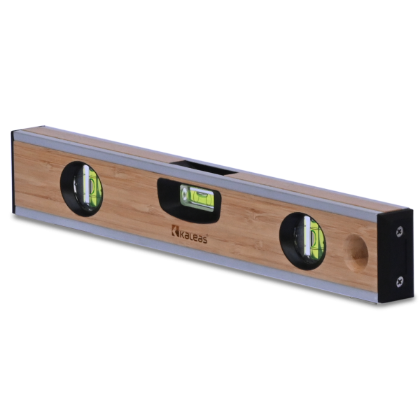 Spirit level Bamboo 40cm, with triple vials 0.5mm/m, solid laminated bamboo wood, aluminum protective edges